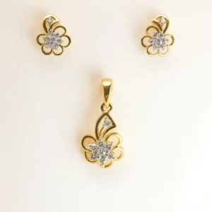 Elegant Silver Floral Swirl Pendant Earrings Set with American Diamond