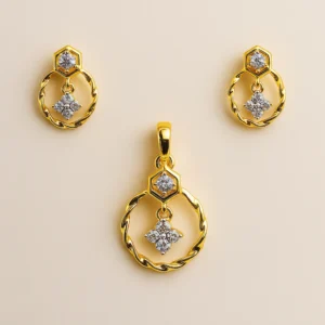 Delicate Silver Twisted Circle Pendant Earrings Set with American Diamond