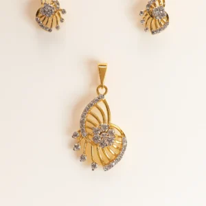 Unique Silver Fan Burst Pendant Earrings Set with American Diamond