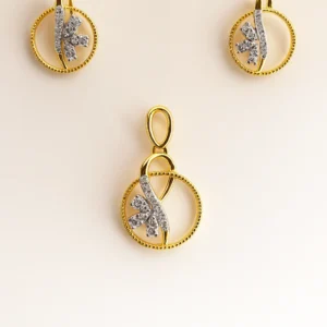 Luxury Silver Split Circle Pendant Earrings Set with American Diamond