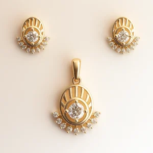 Trendy Silver Radiant Oval Pendant Earrings Set with American Diamond