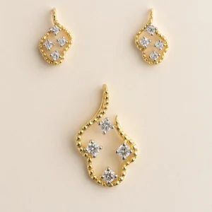 Graceful Silver Abstract Curve Pendant Earrings Set with American Diamond