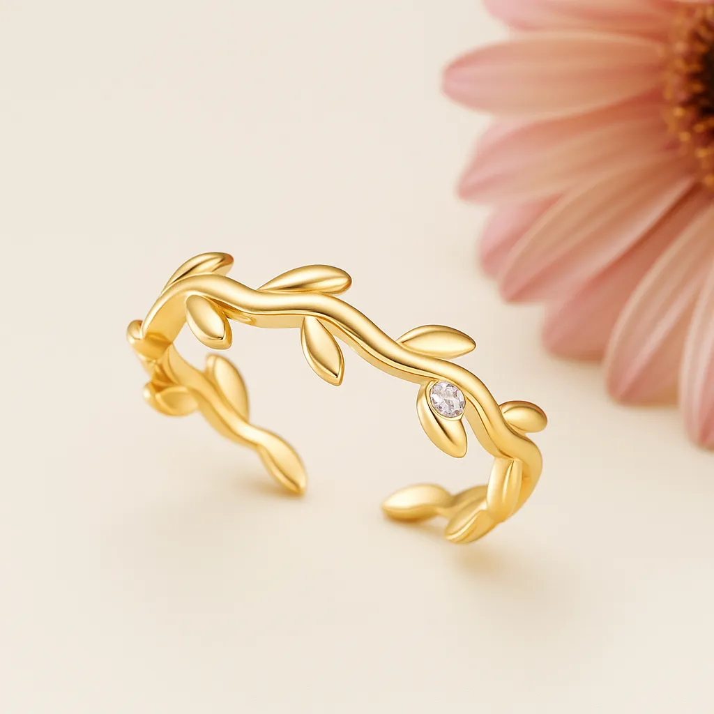 Nature inspired gold vine ring with diamond accent