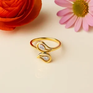 Modern dual teardrop sterling silver ring with american diamond accents