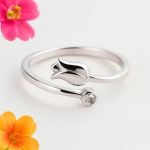 Minimalist tulip design sterling silver ring with cubic zirconia stone