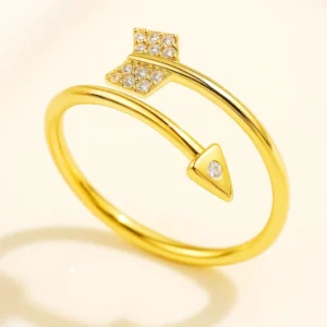 Trendy gold arrow design open adjustable ring with stones