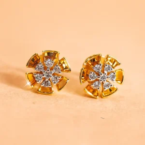 Floral fan stud earrings with american diamonds